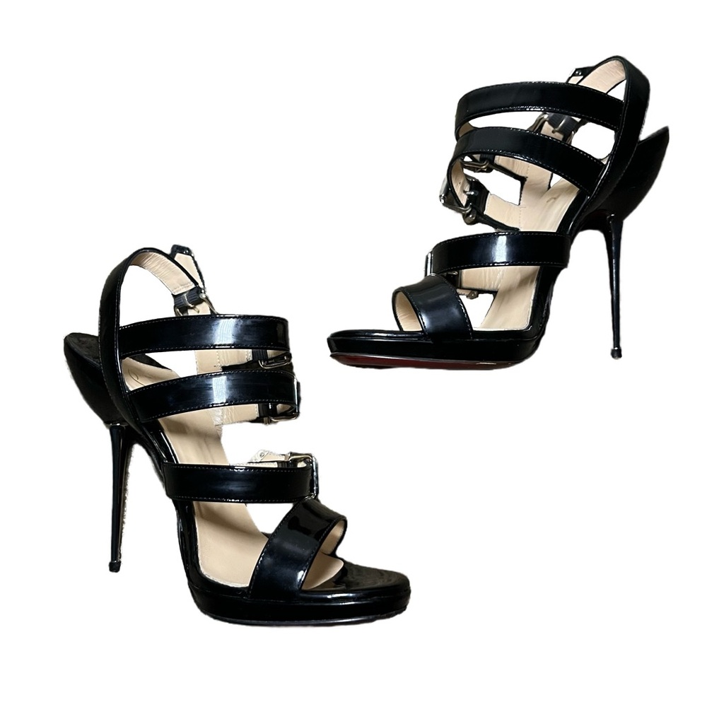 Christian Louboutin Black Patent Heels, Multi-Strap Buckles, Size 36.5 Pre-Loved